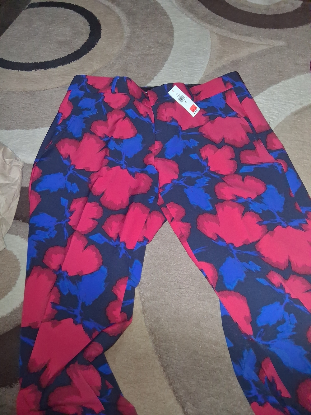 Vibrant Red & Blue Floral Print Pants
